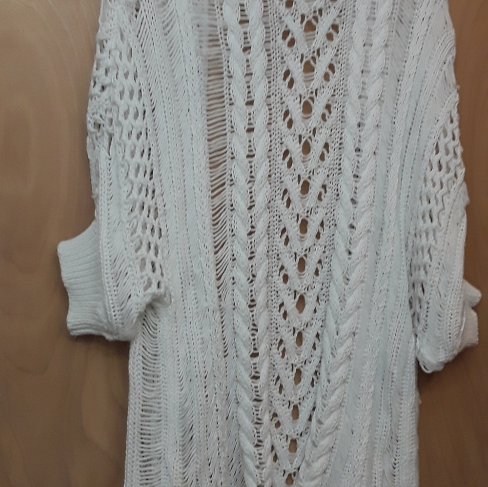 Moth Anthro White Crochet Boho Cottagecore Flowy Cardigan Top M - Picture 6 of 11